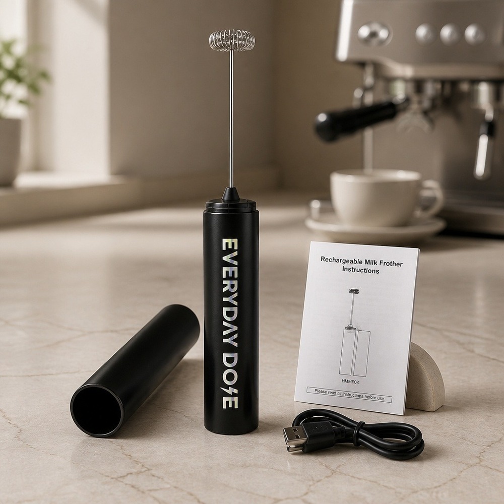 Everyday Dose Rechargeable Milk Frother HMMF08 Black Handheld Foam Maker USB
